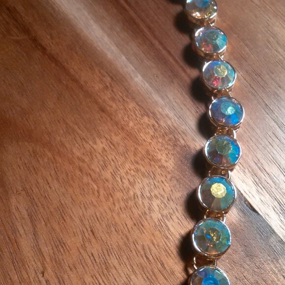 Champagne Color Austrian Crystal Goldtone Tennis Necklace - Picture 13 of 15